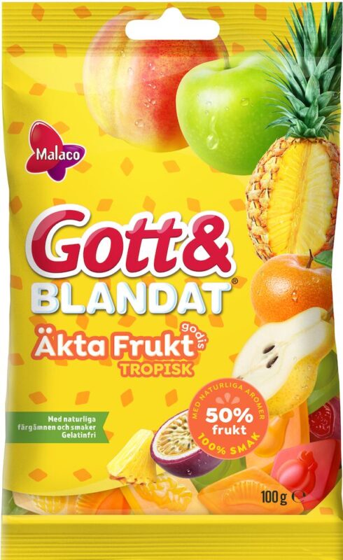Malaco Gott & Blandat Äkta Fruktgodis Tropisk 100g